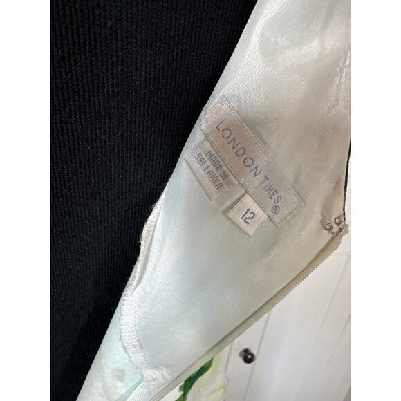 London Times Watercolor Print Ruched Sleeveless Dress Sz 12 Wrap Cotton Colorful - Picture 10 of 12